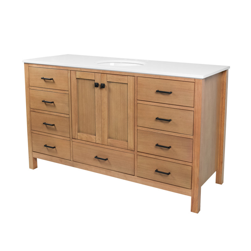 Claudett 60'' Single Bathroom Vanity with Top, Engineered White, Blonde
