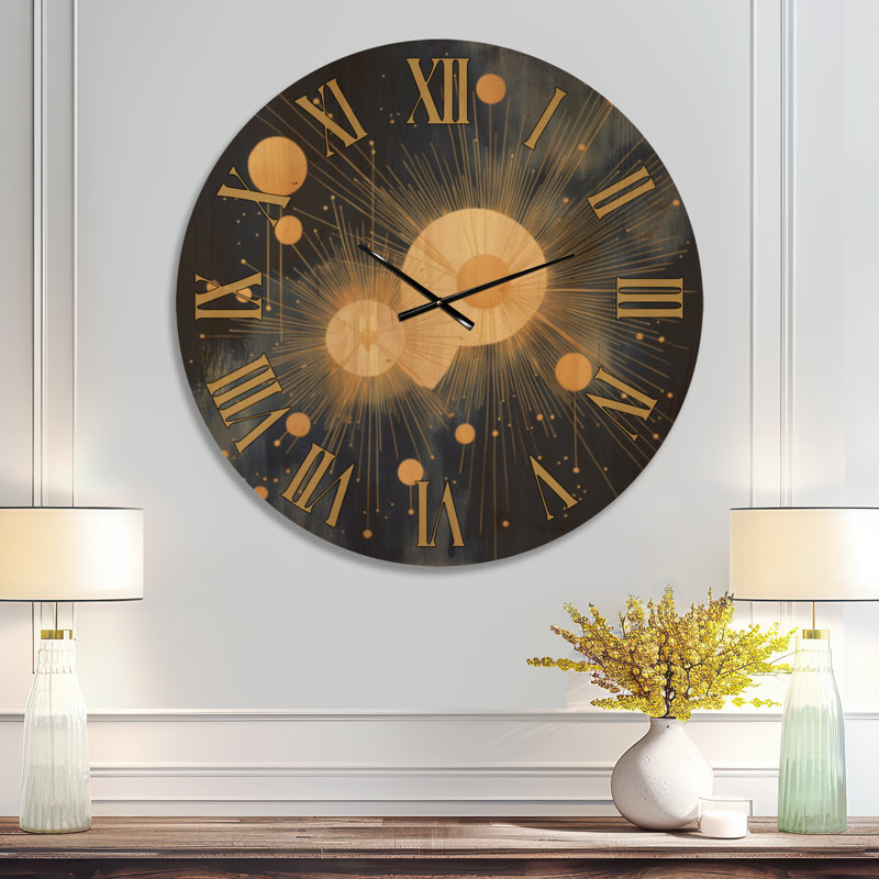 Extra Large Celestial Wood Wall Clock – Mod Constellation Burst, Oversized