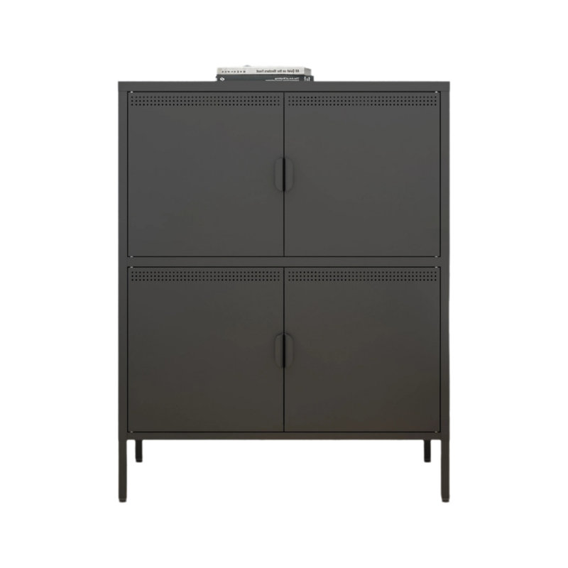 Grande armoire de rangement en métal 40 pouces avec 4 portes, Noir