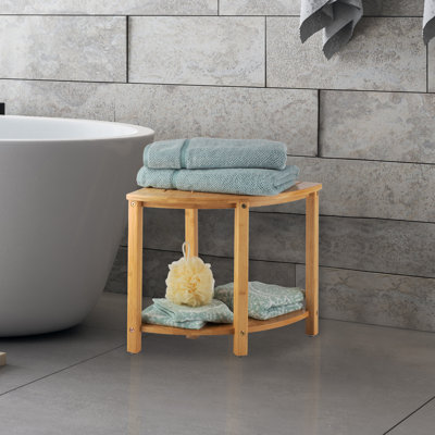 Lavish Home Corner Shower Bench - Water Resistant Shower Stool for Inside Shower, Bathroom, or Sauna - Shower Foot Rest for Shaving Legs, Bench Seat, or Bathroom Storage