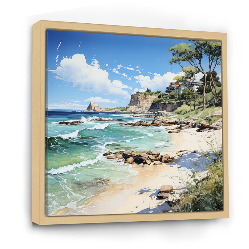 Plage contrastante pointillisme I, H 24 po x l 24 po x P 1 po, Cadre naturel flottant