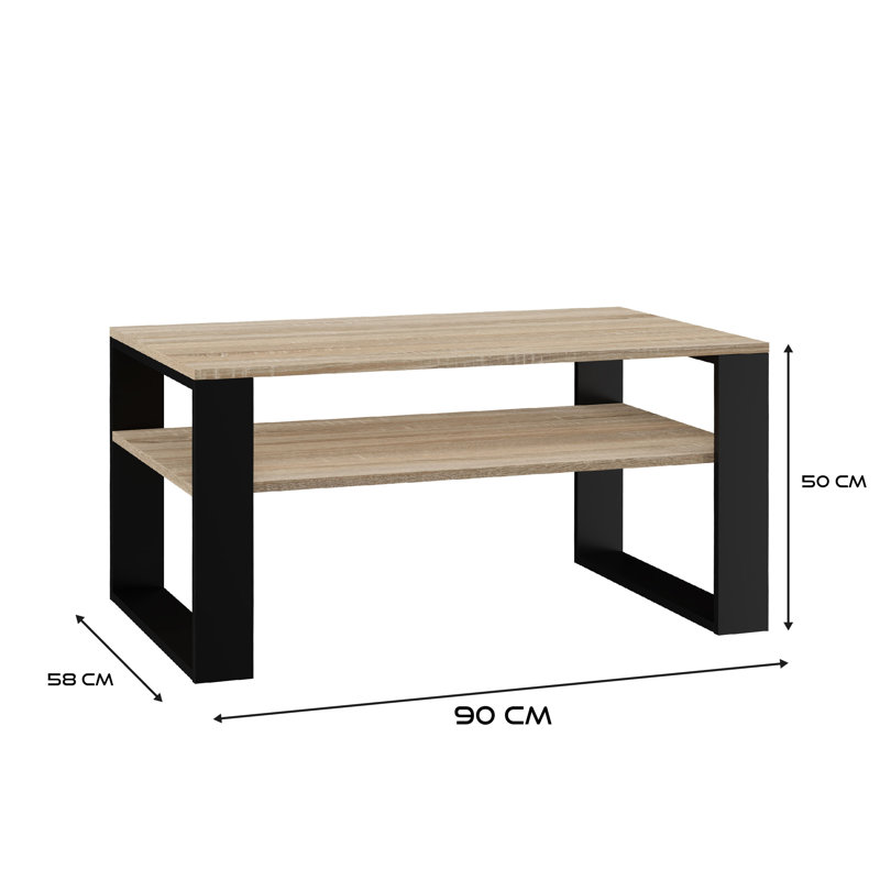 Jrake Sled Coffee Table with Storage, Black, Sonoma Oak
