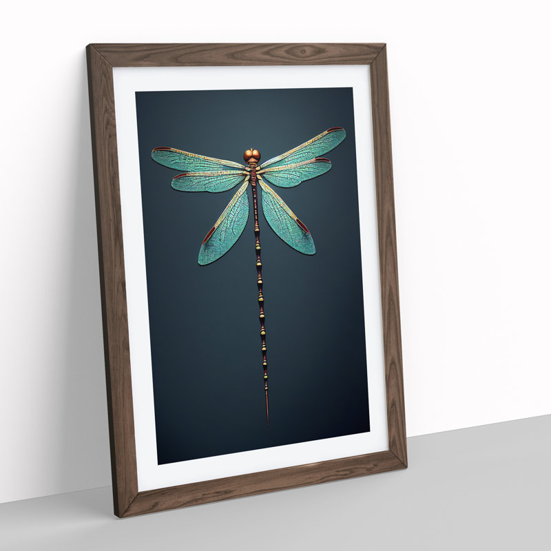 Dainty Dragonfly - Single Picture Frame Print, Walnut, 34cm H x 25cm W x 2cm D
