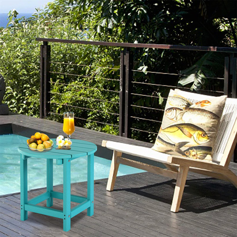Round Patio End Table - Durable Outdoor Side Table for Pool & Backyard Use, Turquoise