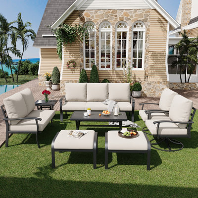 8 PCS Outdoor Metal Conversation Set For 9 Person by Lark Manor