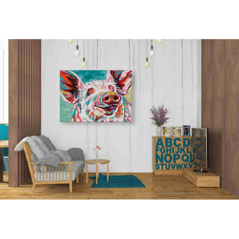 Cochon I - reproduction d'art sur toile tendue, H 26 po x l 34 po x P 1,25 po