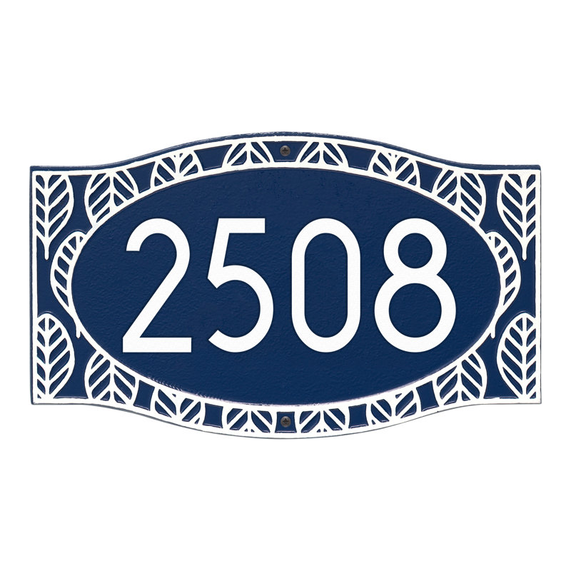 Frond Neohaus 1-Line Personalized Wall Address Plaque, Dark Blue/White, Yes