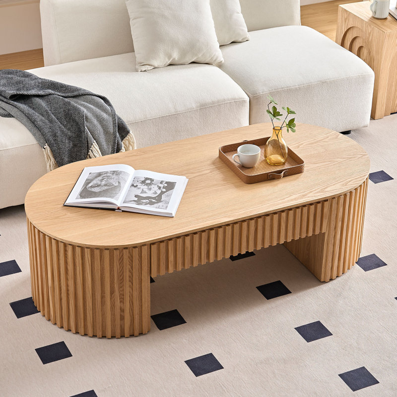 Table basse ovale de style Mid-Century moderne avec tiroir de rangement, élégant design en bois noir