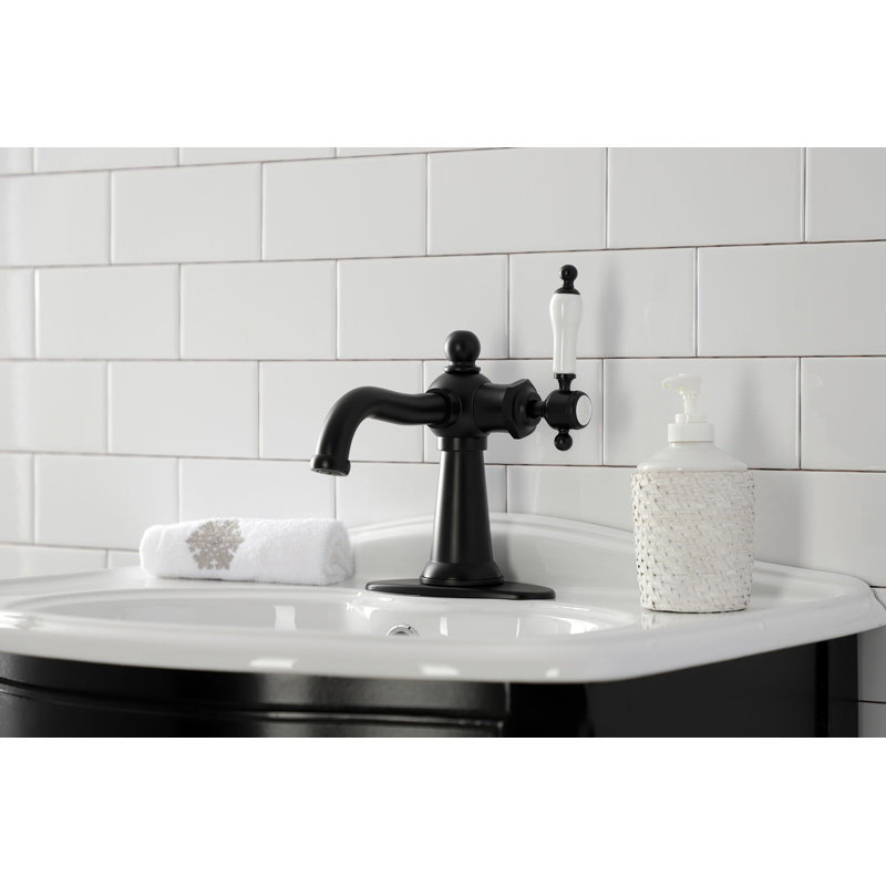 Robinet de salle de bain 1 poignée à fixation sur le comptoir avec poignée escamotable Kingston, Noir mat, Poignée levier