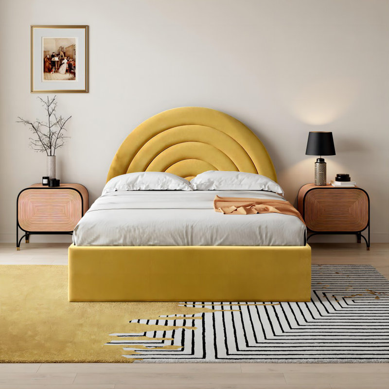 Acamas Upholstered Ottoman Storage Bed, Double (4'6), Mustard