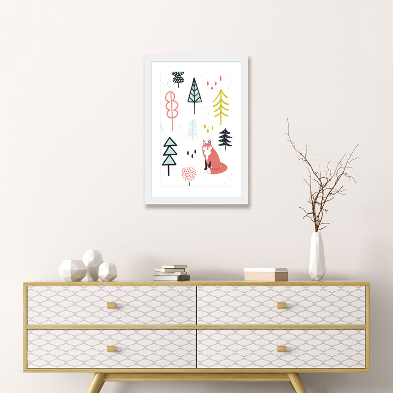 Fox Forest II par Victoria Borges - impression d'art graphique, H 24 po x l 16 po x P 1 po, Blanc, Papier encadré blanc