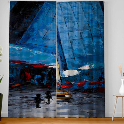 Blue Buildings Blackout Window Curtain Pair for Home Decor