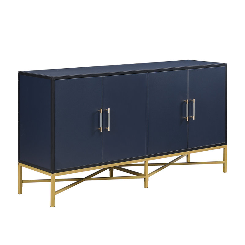 Distinctive Features of Four-Door Cabinet with Metal and Cross-Leg, Navy Blue