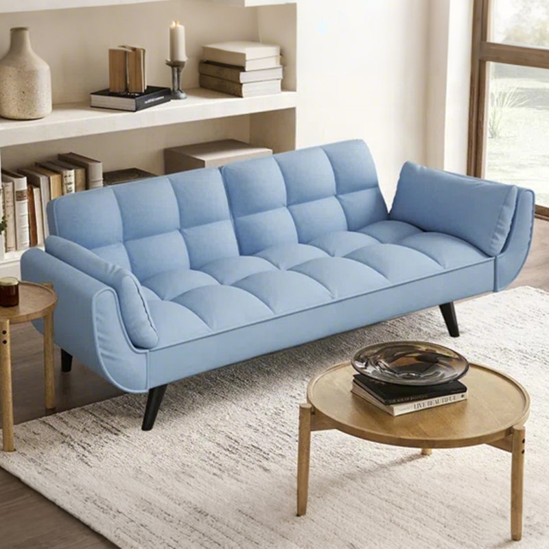 74 Inch Convertible Futon Sofa Bed - 2-Seat Mid-Century Loveseat with Adjustable Backrest, Velvet Upholstered Sleeper Sofa for Small Space Apartment, Antique Navy Blue