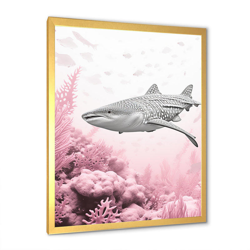 " Pink And Gray Shark Dance ", Gold Single Picture Framed, 32" H x 24" W x 1" D