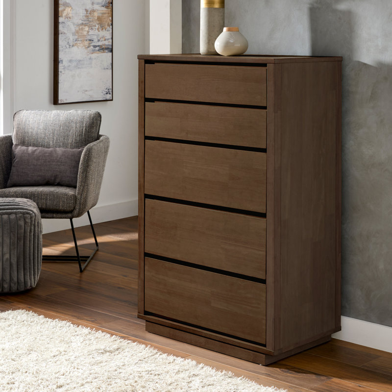 Ismail Danish-Inspired Modern 5-Drawer Chest, Walnut