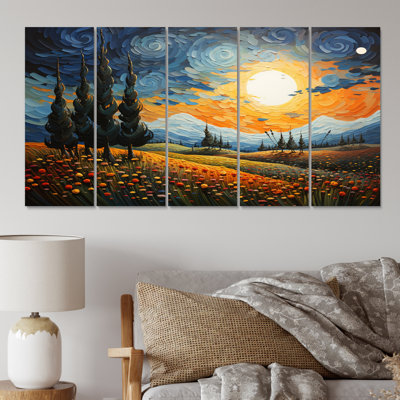 Vangogh le cyprès se balançant - Vangogh Wall Art Living Room - 5 panneaux égaux