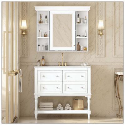 Modern Solid Wood Bathroom Vanity Medicine Cabinet 4 Drawers