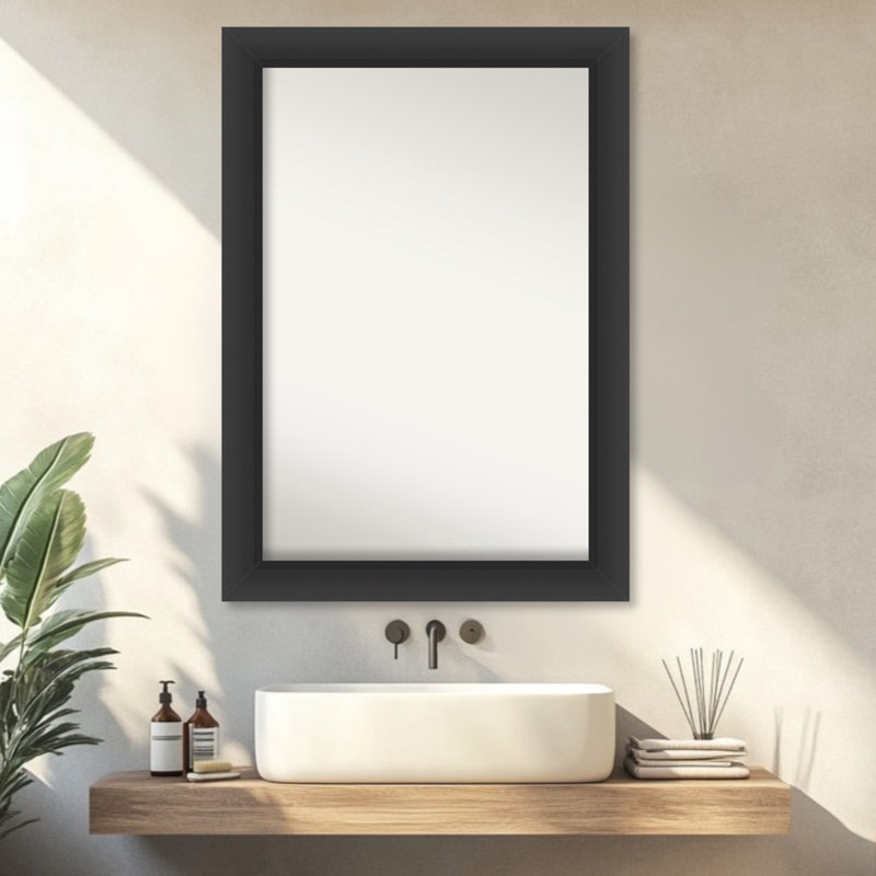 Miroir mural de salle de bain incliné noir non biseauté, 29,5 po x 23,5 po, Noir