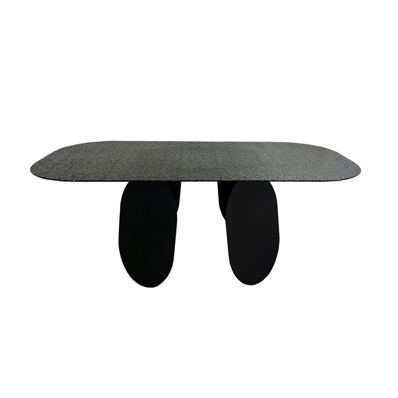 Maxine Hammered Grey Glass Rectangular Dining Table for Six