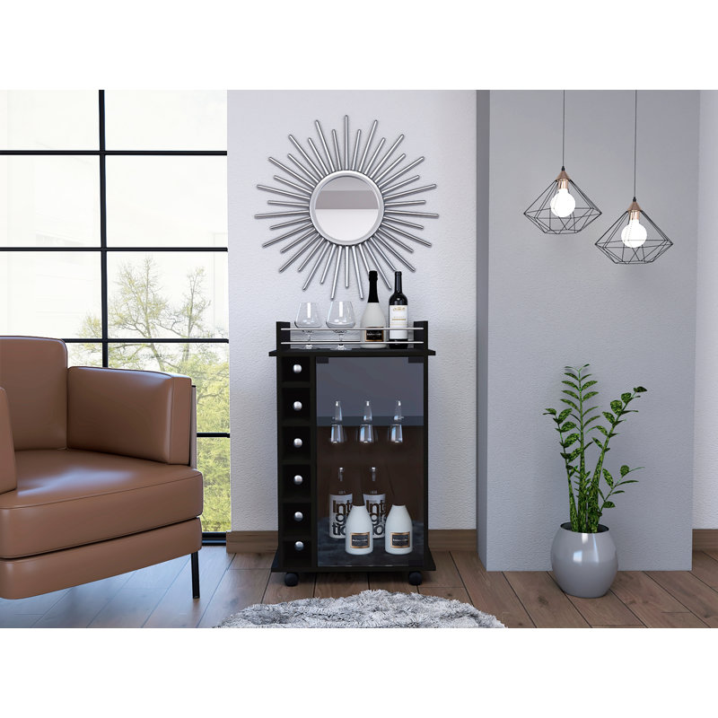 6-Bottle 3-Shelf Bar Cart Black Wengue, Black