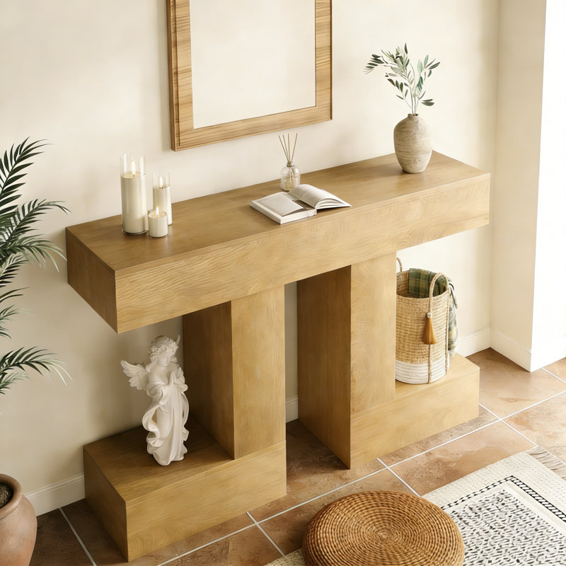 Console Mid-Century, Marron clair, H 31,5 po x l 63 po x P 11,8 po
