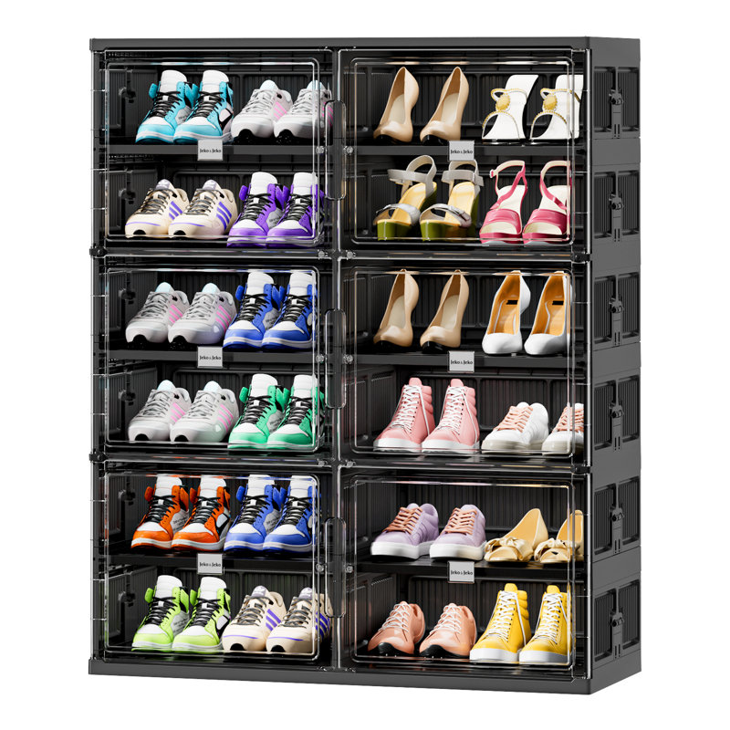 Range-chaussures pliable 6 niveaux, 24 paires, grande armoire à chaussures avec portes magnétiques, 6