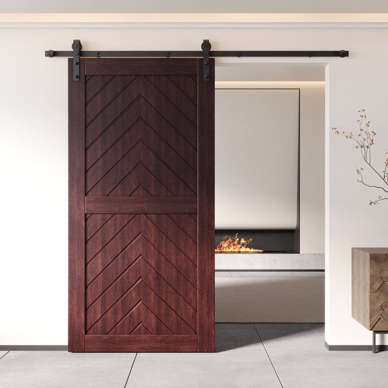 Porte de grange en bois de pin fini acajou rouge 36 po x 80 po 4-en-1 Homacer, 36 pi x 80 po