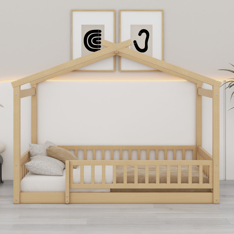 Structure de lit en bois avec clôture, Naturel