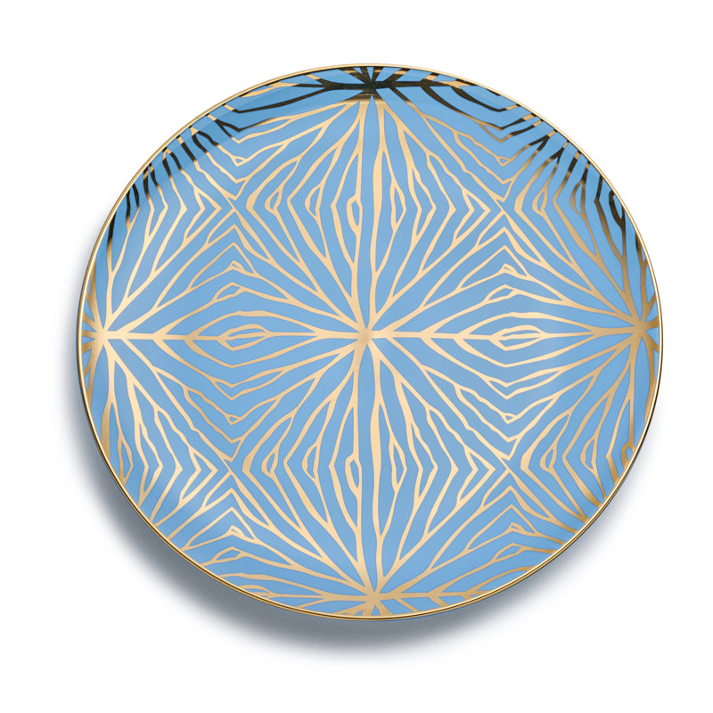 Talianna Handmade Salad/Dessert Plate, Blue/Pink/Brown/Gold