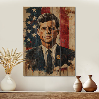 Jok President On The Usa Flag I - Usa Wood Wall Decor - On Natural Pine Wood