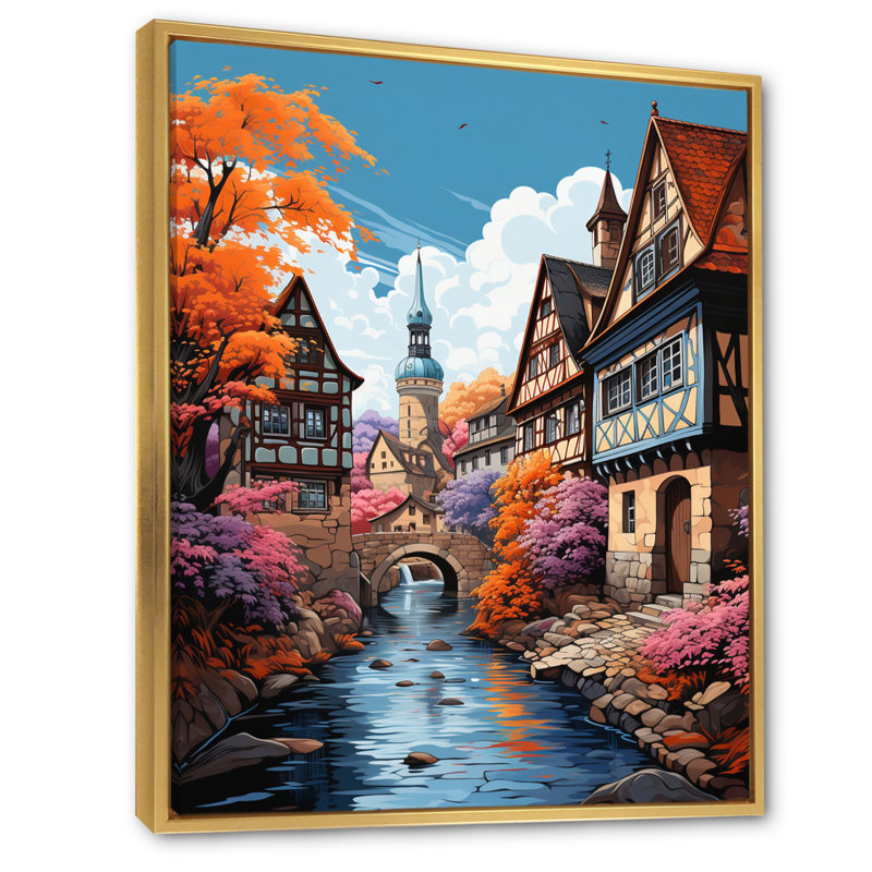 Allemagne, Allemagne, vieille ville I, impression sur toile, H 32 po x l 24 po x P 1 po, Cadre flottant doré