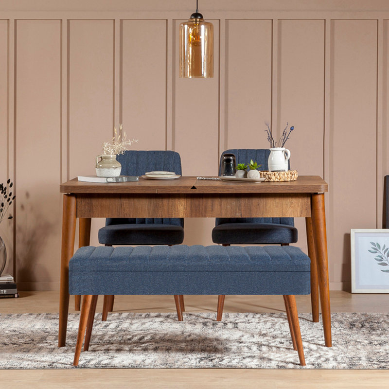 Manningtree 3 - Person Dining Set, Walnut, Walnut, Navy/Walnut