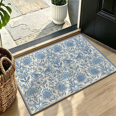 Tapis d'entrée bleu antidérapant pour chambre à coucher 47 x 31 po