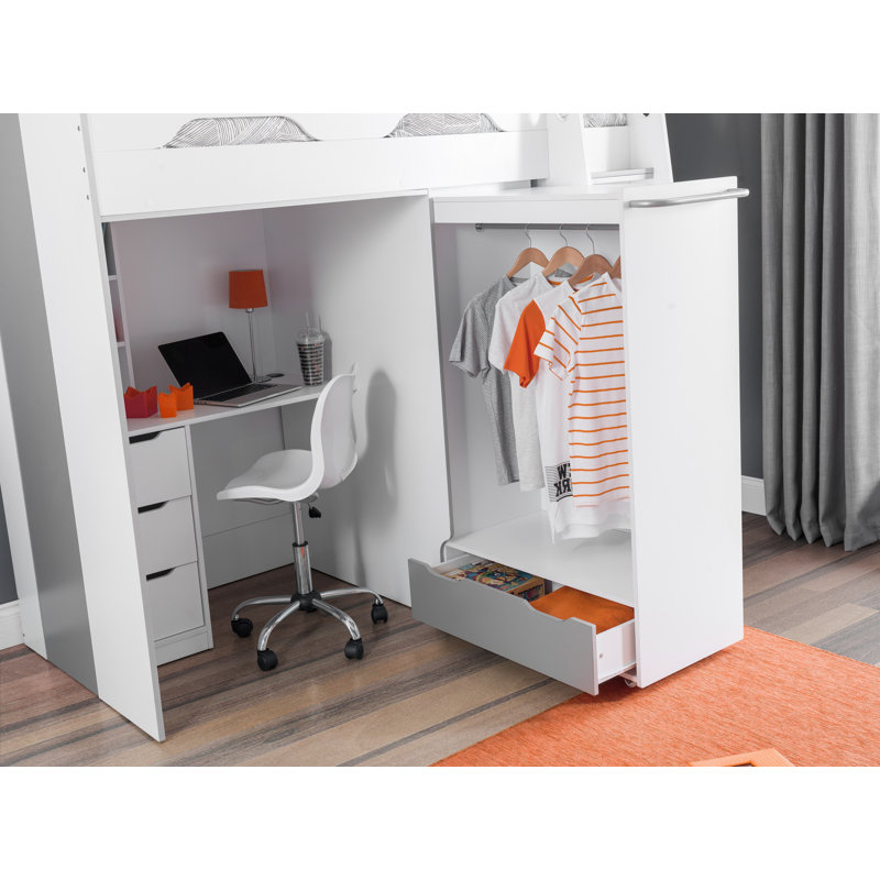 Lilianna Single (3') 4 Drawer Bed Frames High Sleeper Loft Bed with Built-in-Desk, White