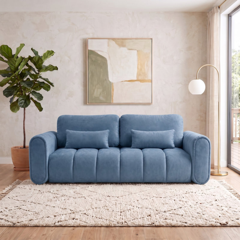 3 Seater Sofa Bed with Cushions, Blue RIVIERA 74