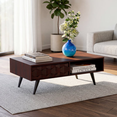 Table basse à 4 pieds en bois massif avec rangement Georgina