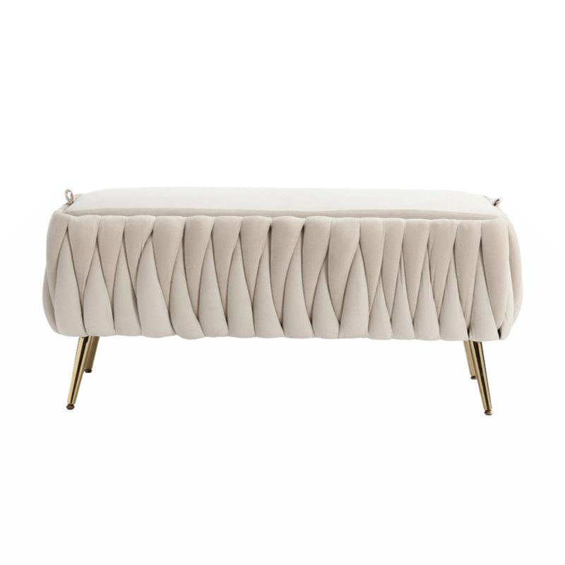 Banc de rangement en velours Jeneca, Beige