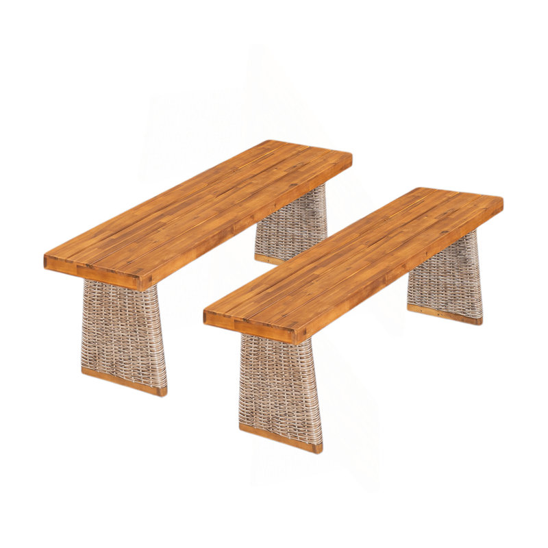 Outdoor Acacia Wood Bench(Set Of 2), Brown/Teak
