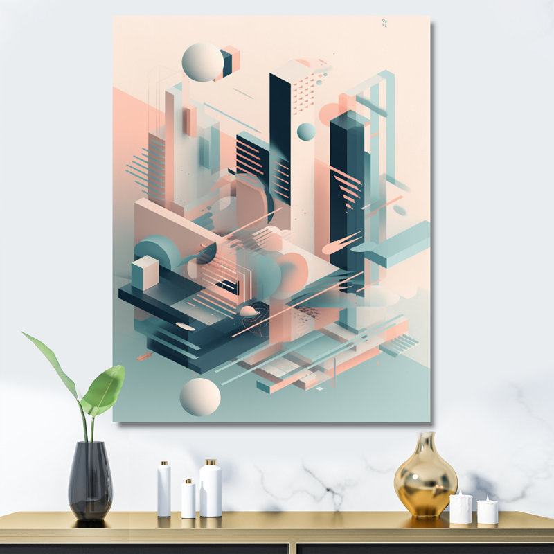 «Soft Blue and Pinkd Minimal Mid Century Art I», reproduction d'art sur toile, H 20 po x l 12 po x P 1 po, Toile tendue