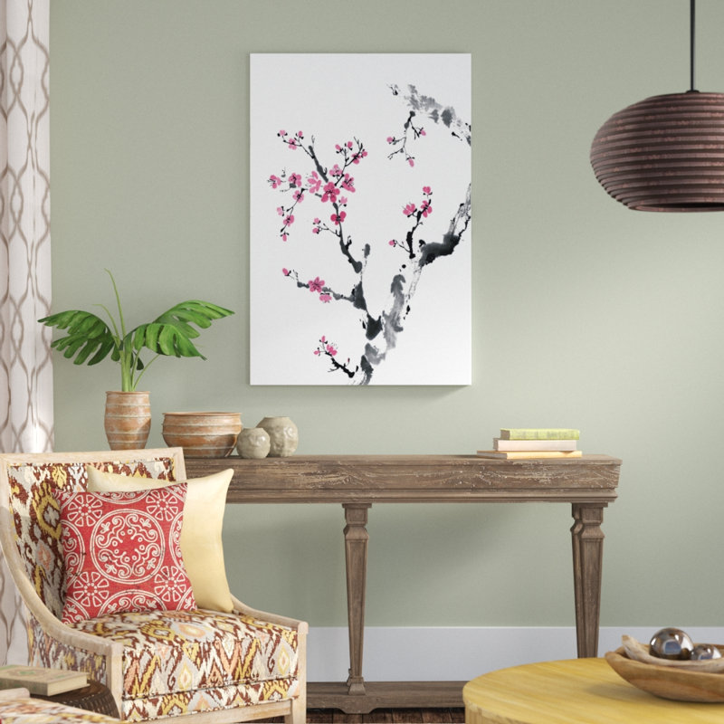 «Plum Blossom Branch II», peinture sur toile, H 48 po x l 32 po