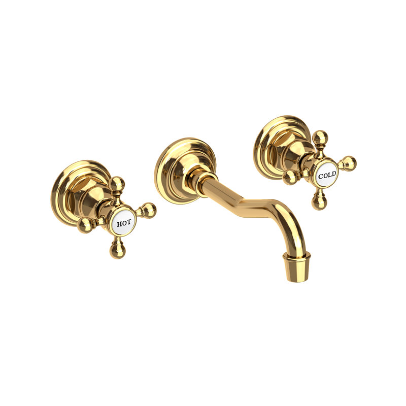 Chesterfield Wall Mount Bathroom Faucet, Uncoated Polished Brass