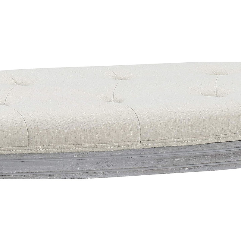 Button Beige Upholstered Coastal Bench With Weathered Gray Legs, Half Crescent Shape For Bedroom Use, And Maintainable, American Style, 19.5 In Width Style Fits Wall Corridors, Build, Simple Assembly,