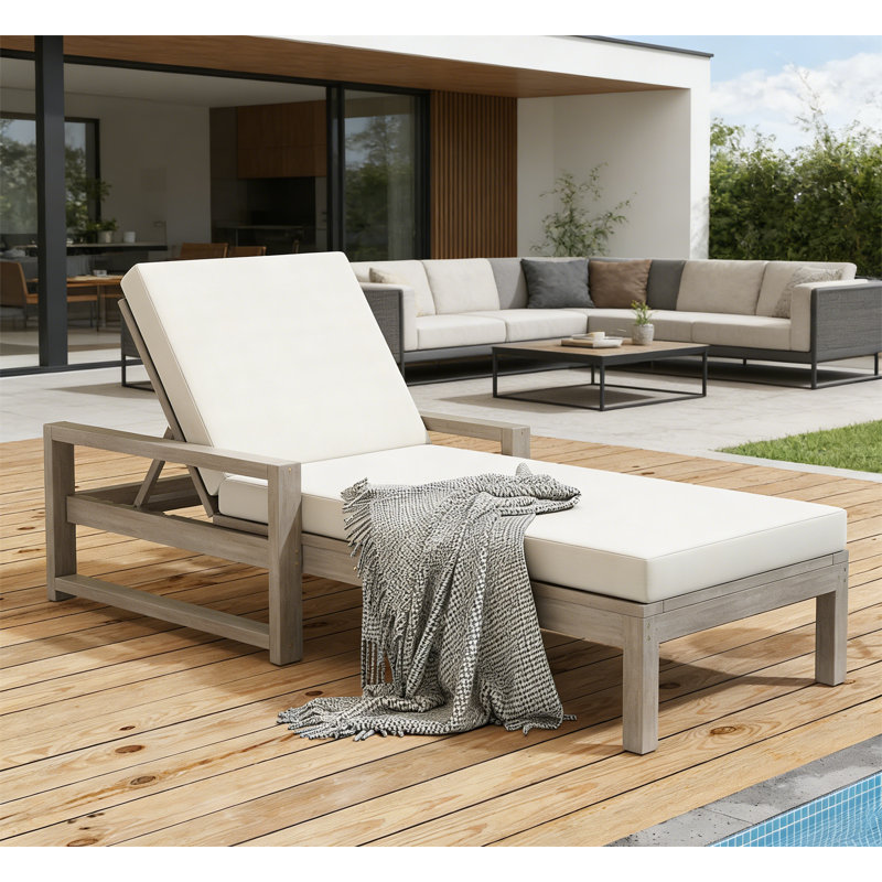 5-Position Chaise Lounge Outdoor with Cushion & Adjustable Backrest, Gray, 1