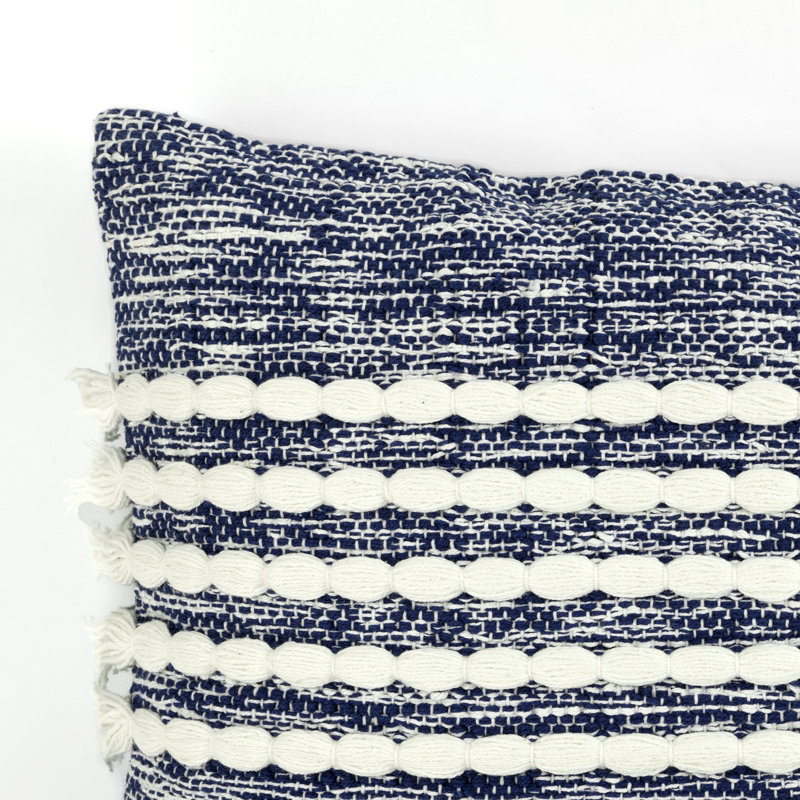  Housse de coussin rectangulaire 100% coton et insert, Marine/ Blanc cassé