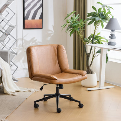 25.2''W  Waxed Leather Task Office Chair with Wheels and Pegs