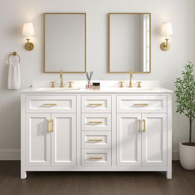 Meuble-lavabo double 60 po avec lavabo en céramique Chezkel