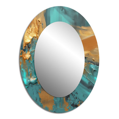 Golden Sunshine Wild Turquoise River Abstract II - Large Oval Wall Mirror On Metal