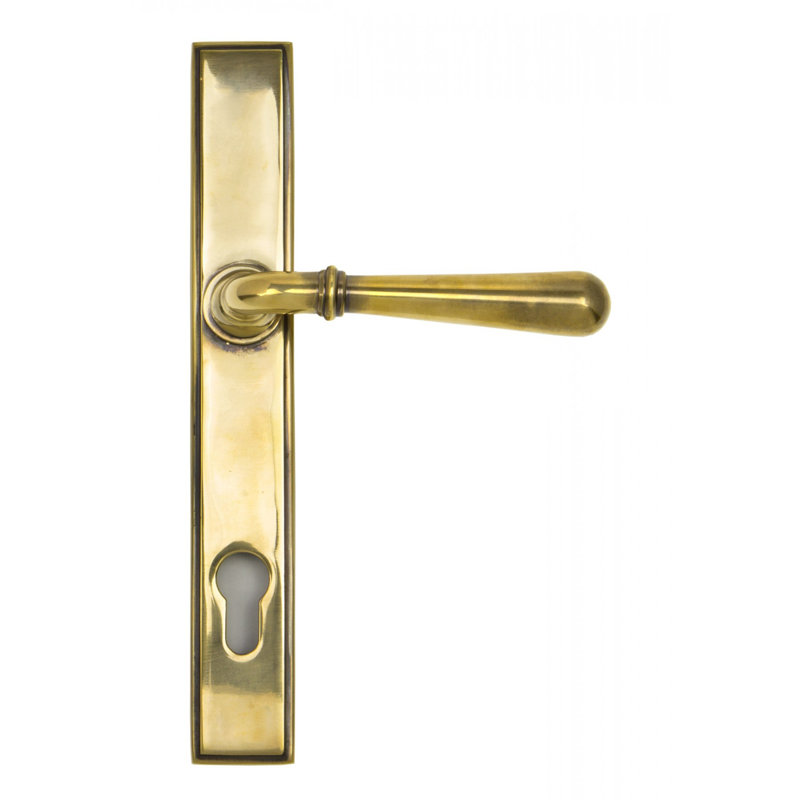 Newbury Lock Door Handle Kit, Aged Brass