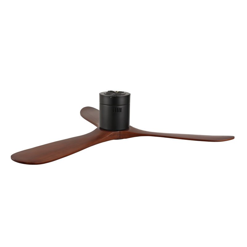 52 Inch Low Profile Ceiling Fan with Light and Remote Control, Indoor/Outdoor Flush Mount Ceiling Fan with Solid Wood Blades, Dimmable LED Lighting, Quiet Reversible DC Motor, Black